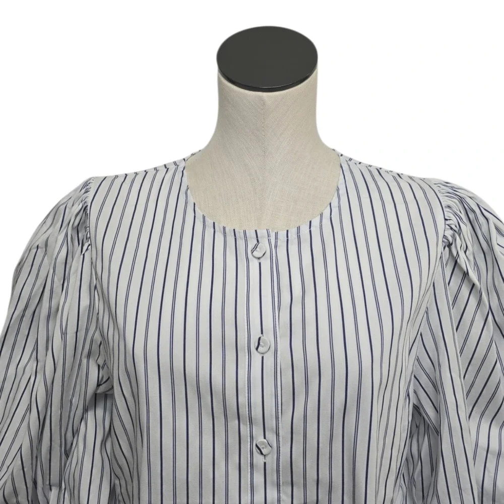 NWT Madewell Puff-Sleeve Button Up Stripe Size 12 NT779 Preppy Office‎ Coastal